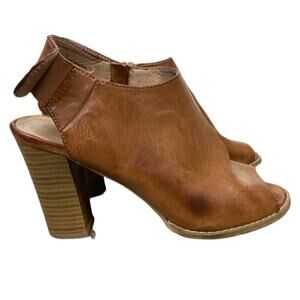 Express Size 8 Neutral Tan Genuine Leather Open Toe Heeled Ankle Boots Booties